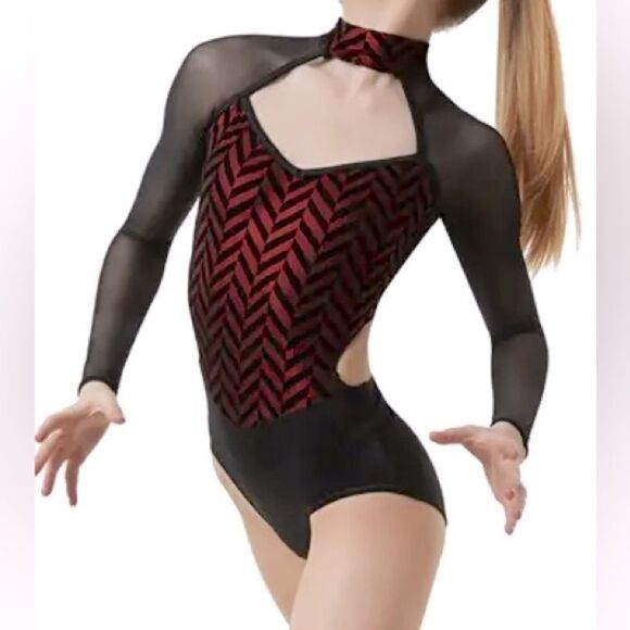 WEISSMAN Balera Dance costume Long Sleeve Chevron cutout Leotard MT10757 MC - Picture 1 of 12